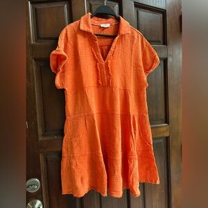 Umgee Vibrant Orange Textured Dress